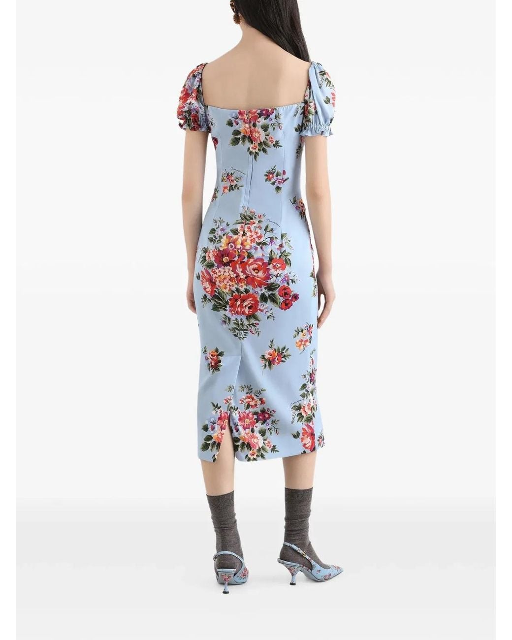 Dolce & Gabbana White Dolce & Gabbana Flower Bouquet Print Dress