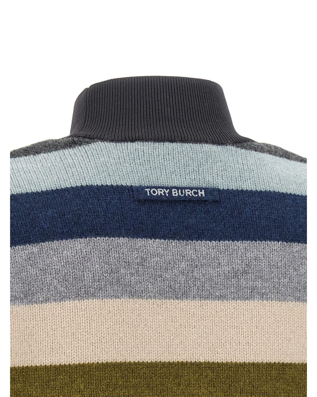 Tory Burch Blue Striped Wool Sweater