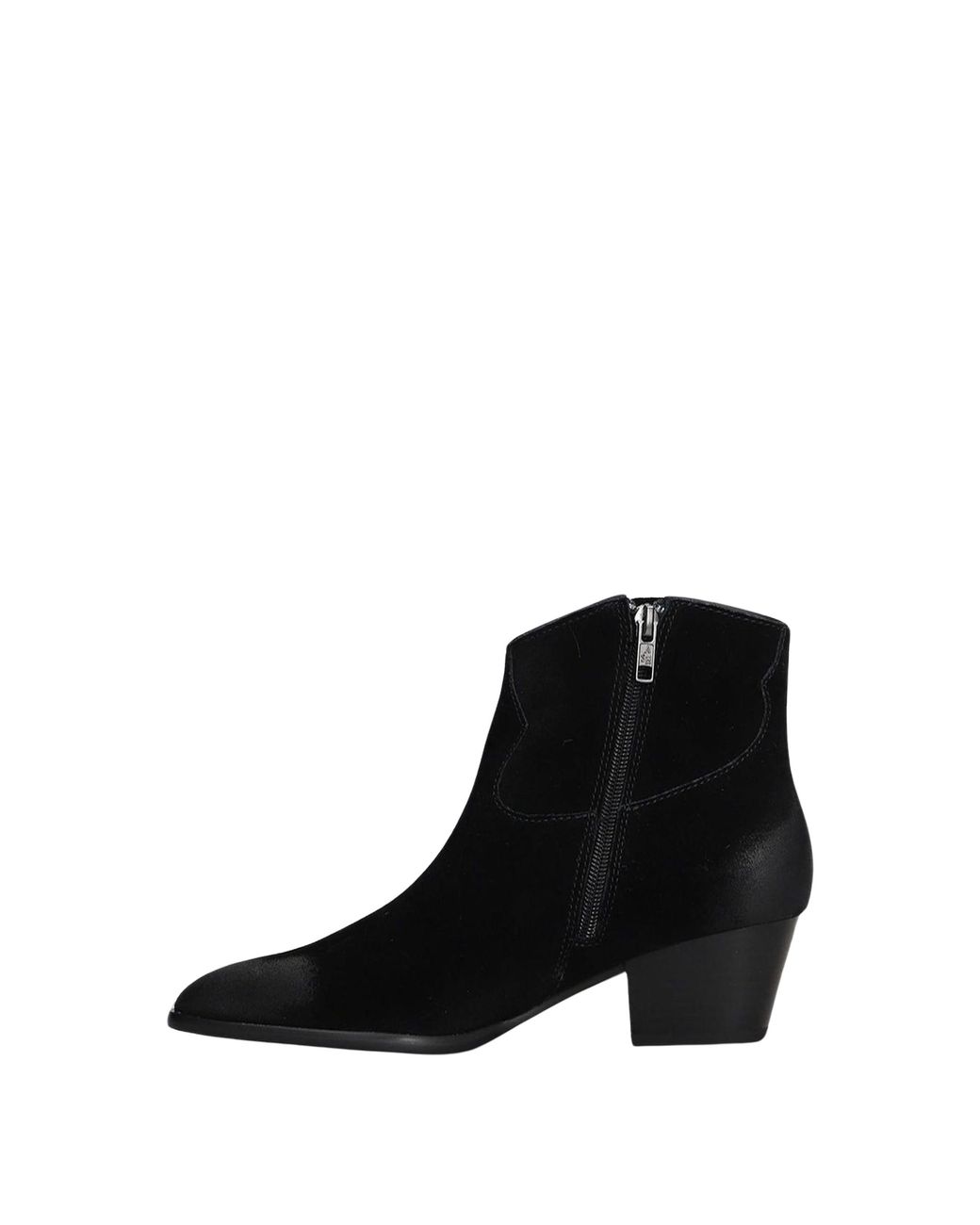 Ash Black Fame Pointed Toe Low Block Heel Leather Boots
