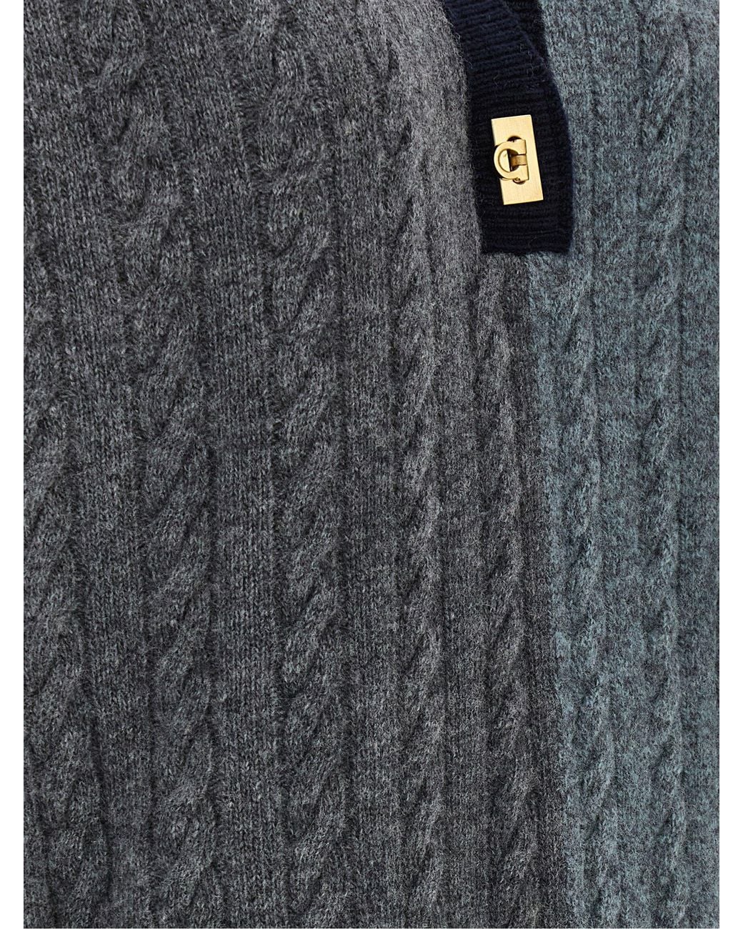 Ferragamo Black Color Block Braid Sweater