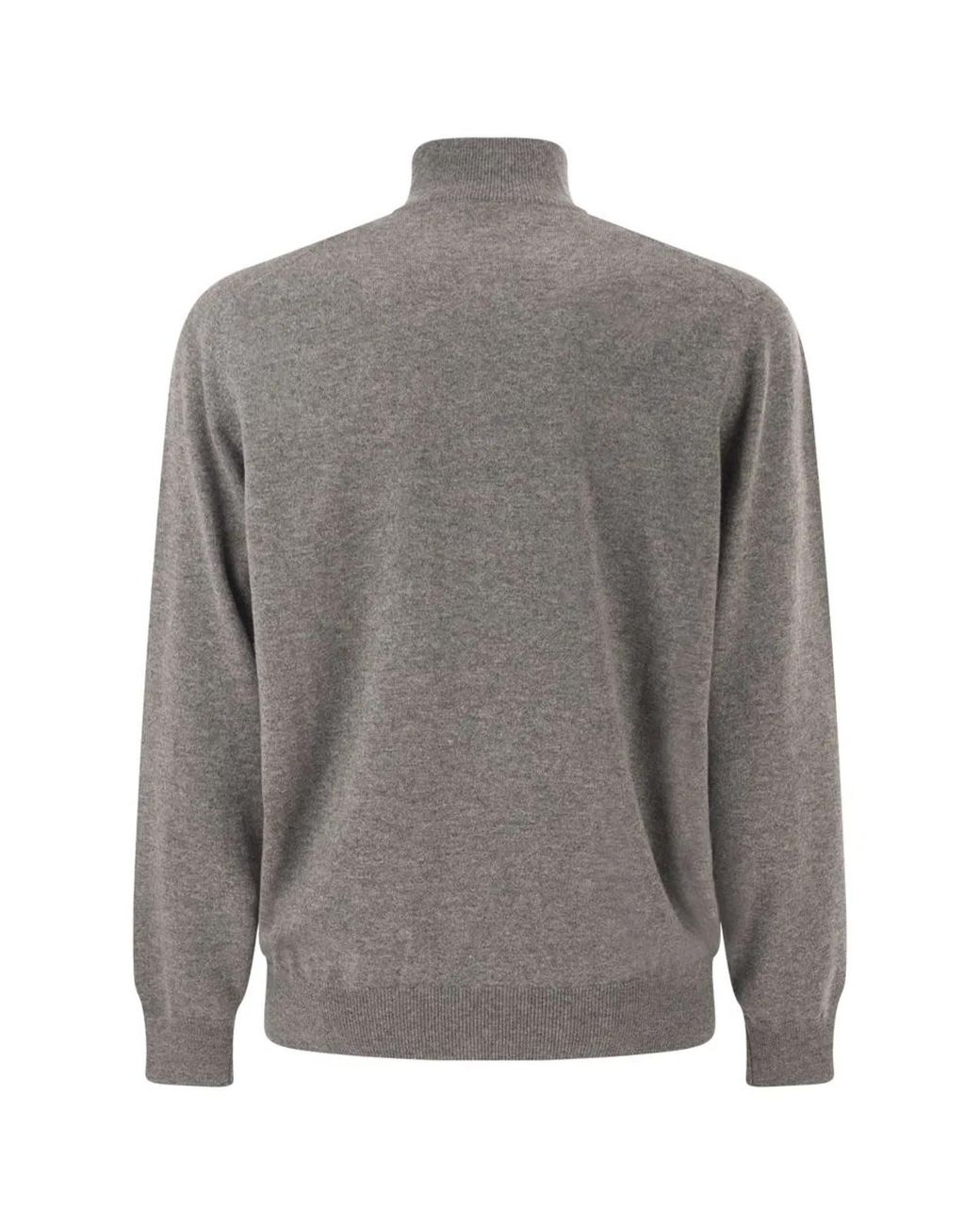 Brunello Cucinelli Gray Cashmere Turtleneck Sweater With Zipper for men