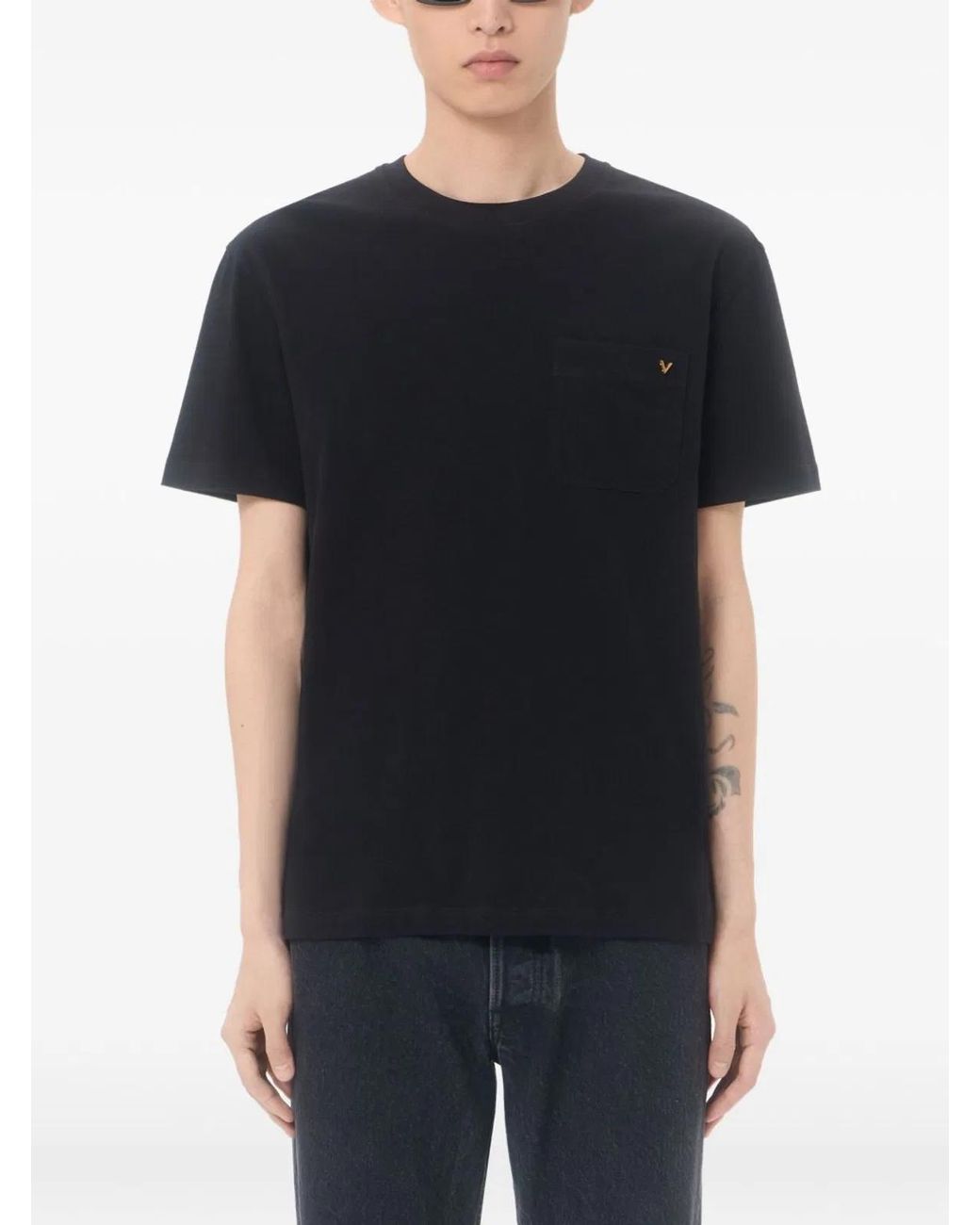 Valentino Garavani Black Cotton T-Shirt With Vgold for men