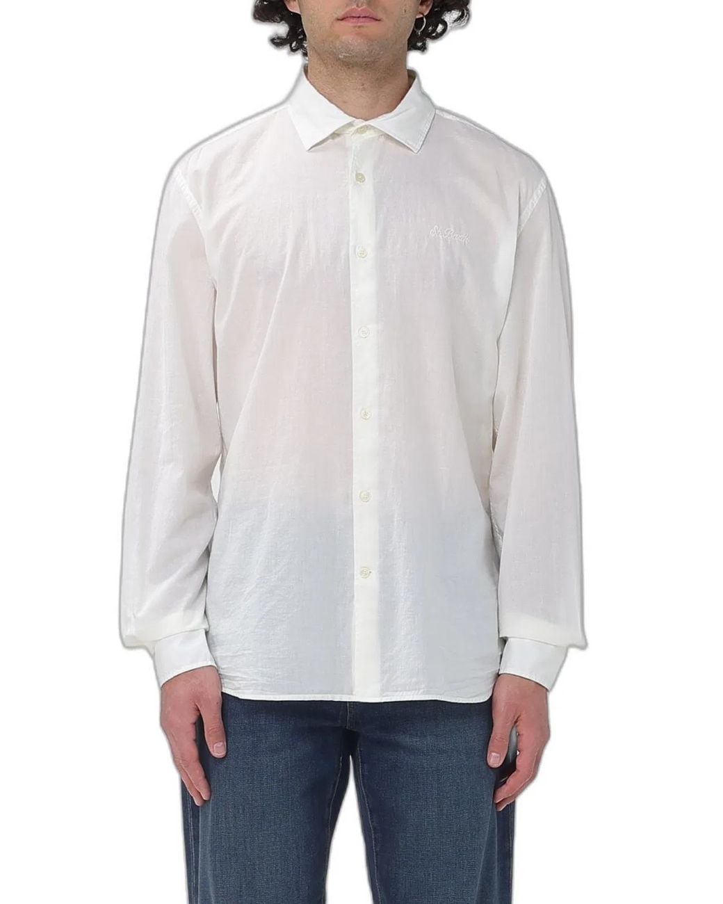Mc2 Saint Barth White Cotton Poplin Shirt With Embroidered Logo for men