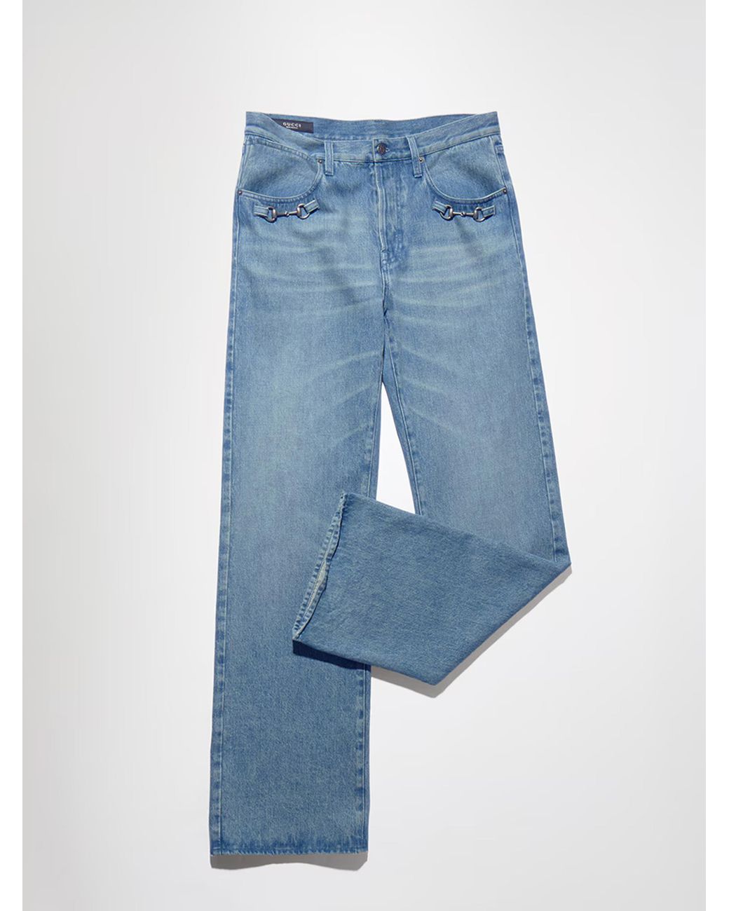 Gucci Blue Flared Cotton Denim Pants With Horsebit for men