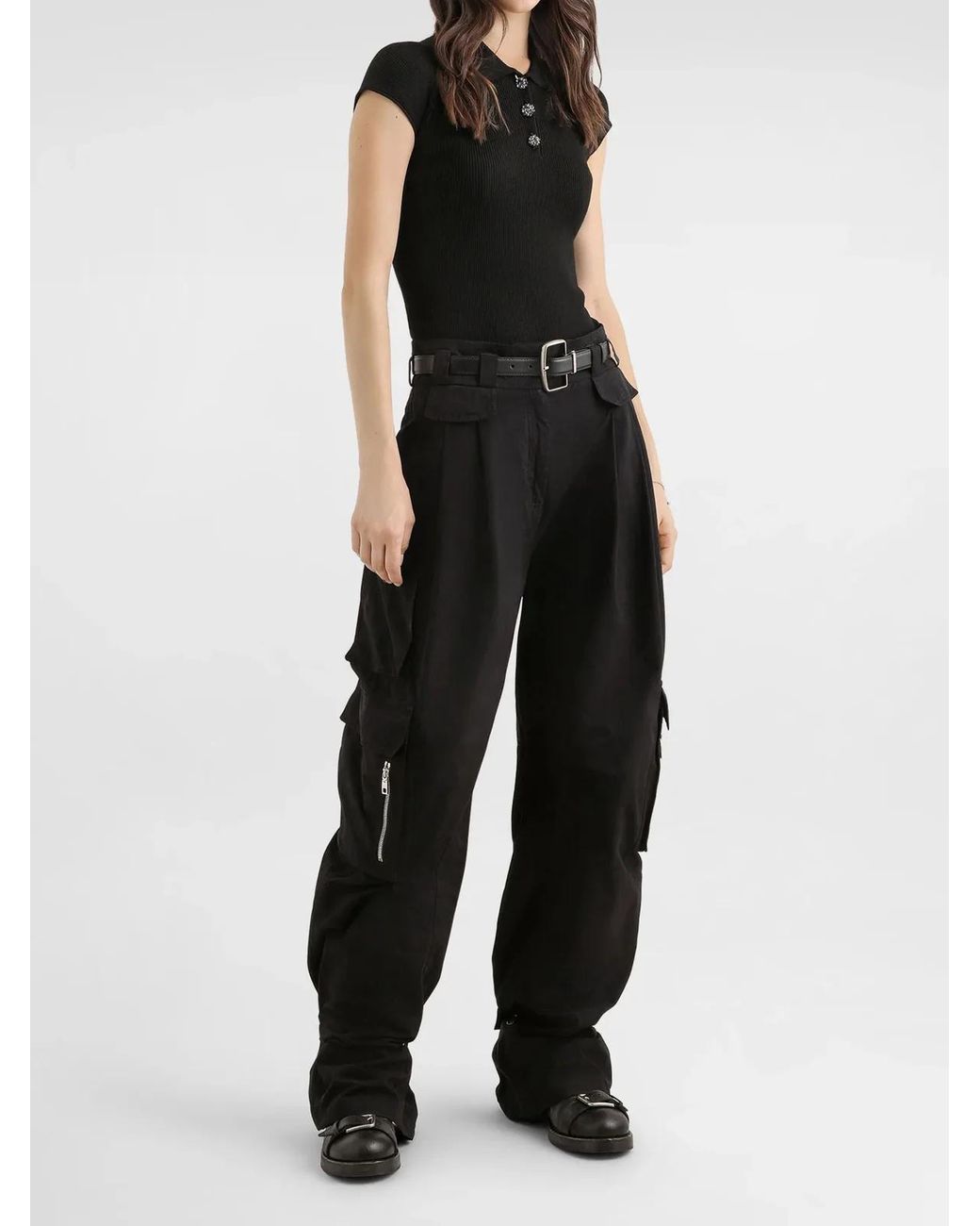 Dolce & Gabbana Black Dolce&Gabbana Ribbed Polo-Style Top