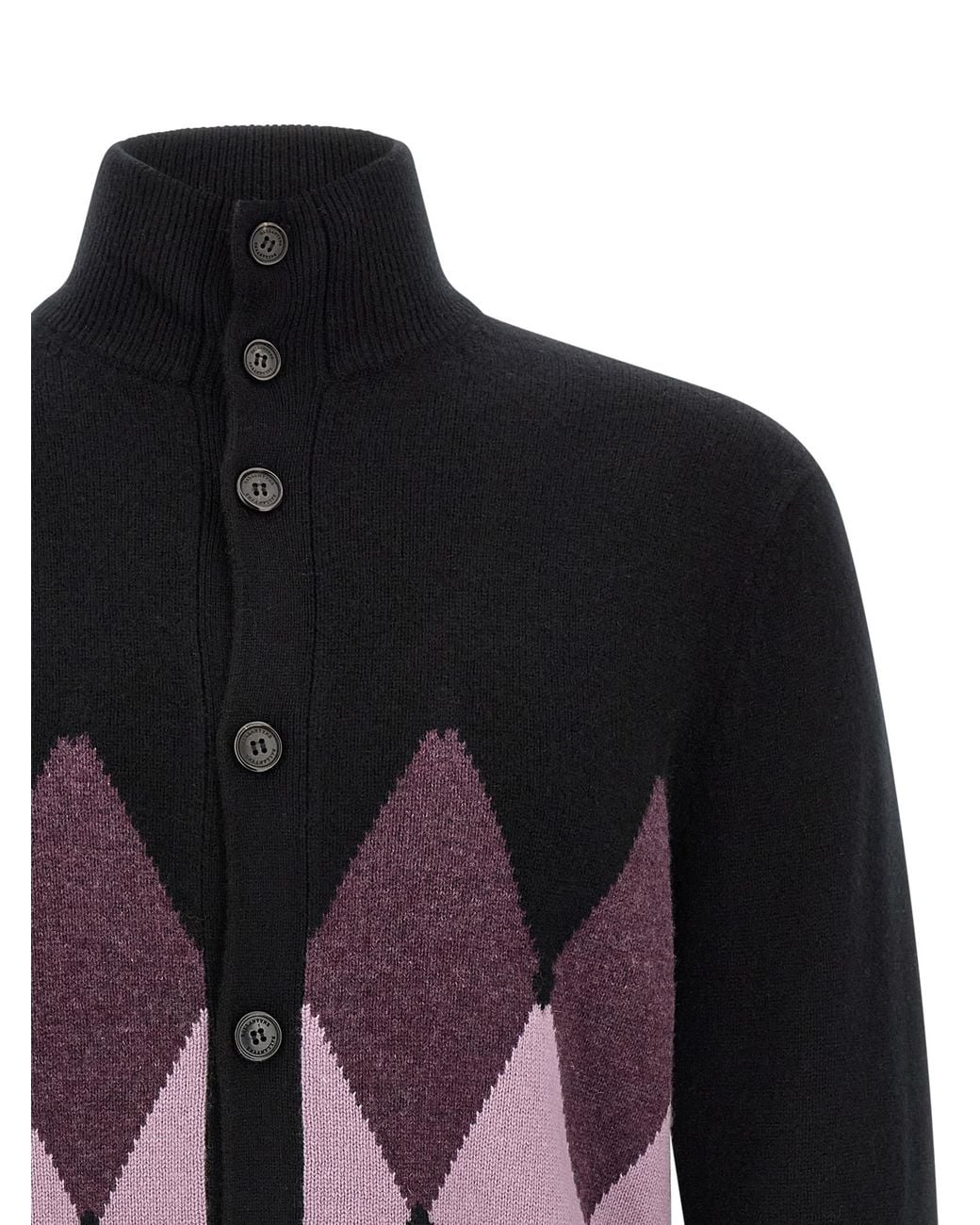 Ballantyne Black 'Classic Diamond' Diamond Intarsia Cardigan for men