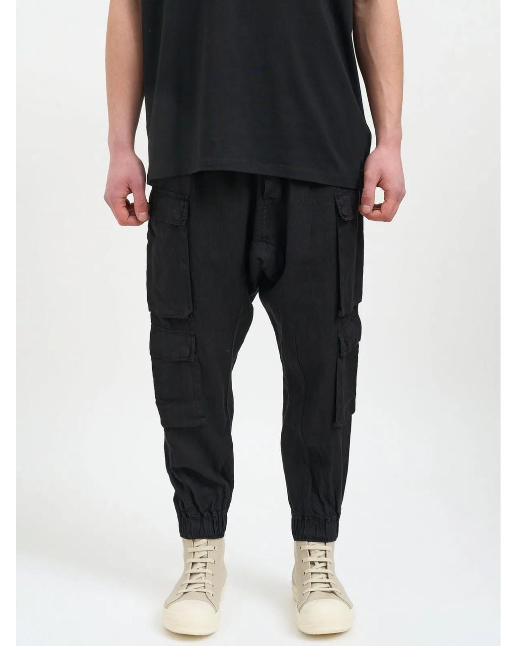 Thom Krom Black Double Cargo Linen Trousers for men