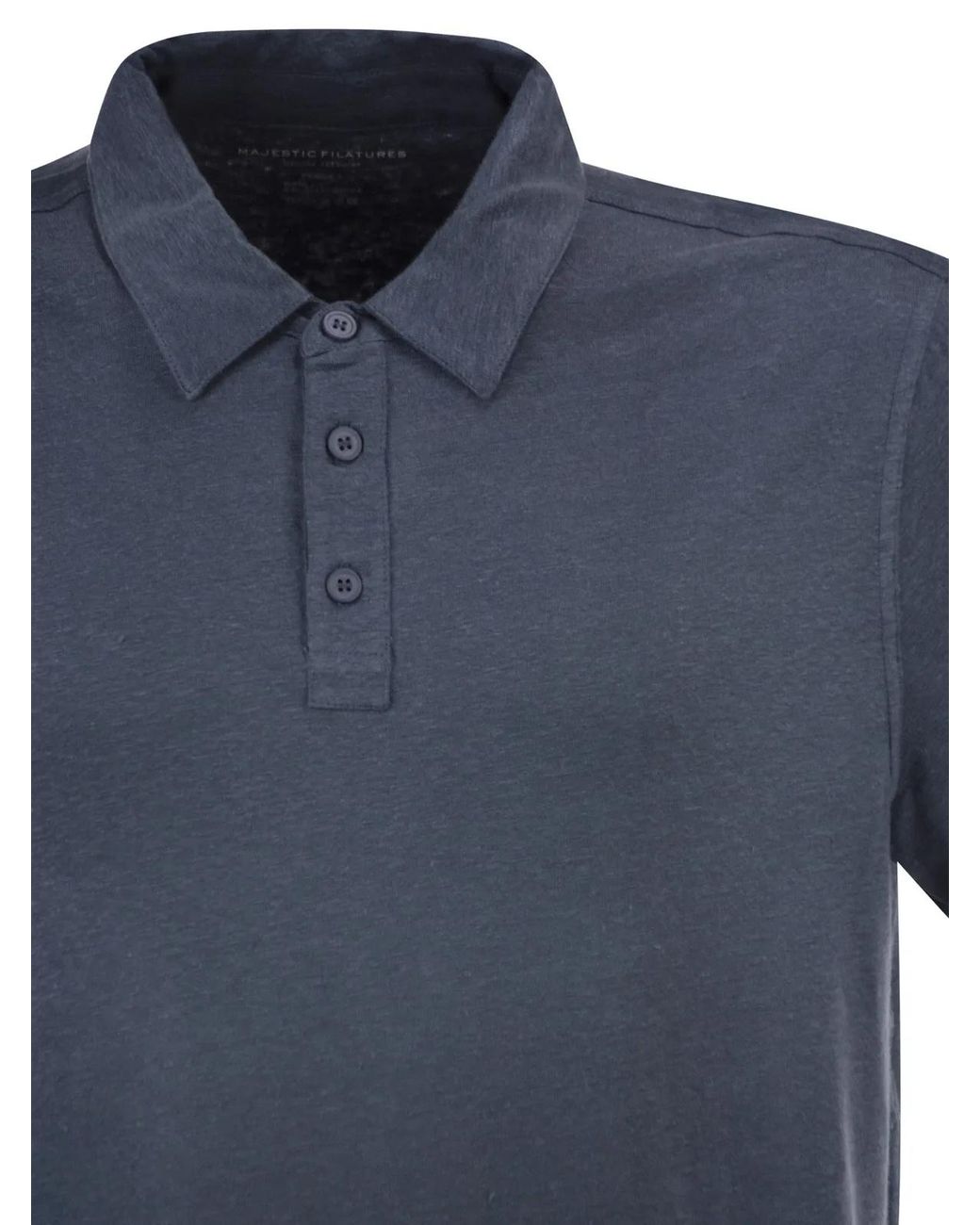 Majestic Blue Stretch Linen Polo Shirt With Button Placket for men