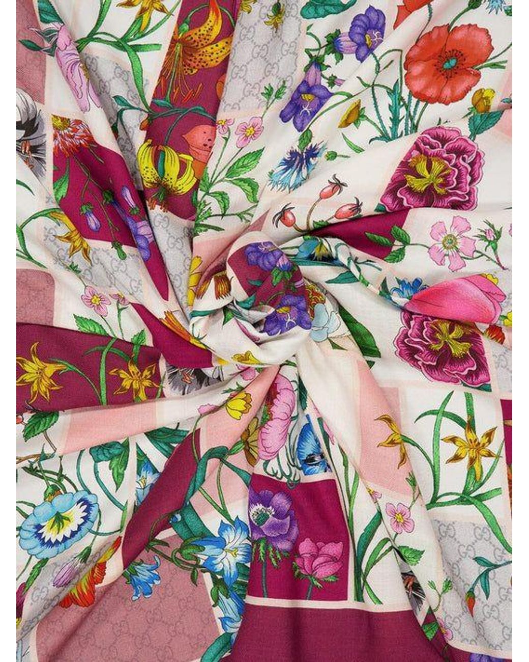 Gucci Pink Flora Blocks Silk Scarf