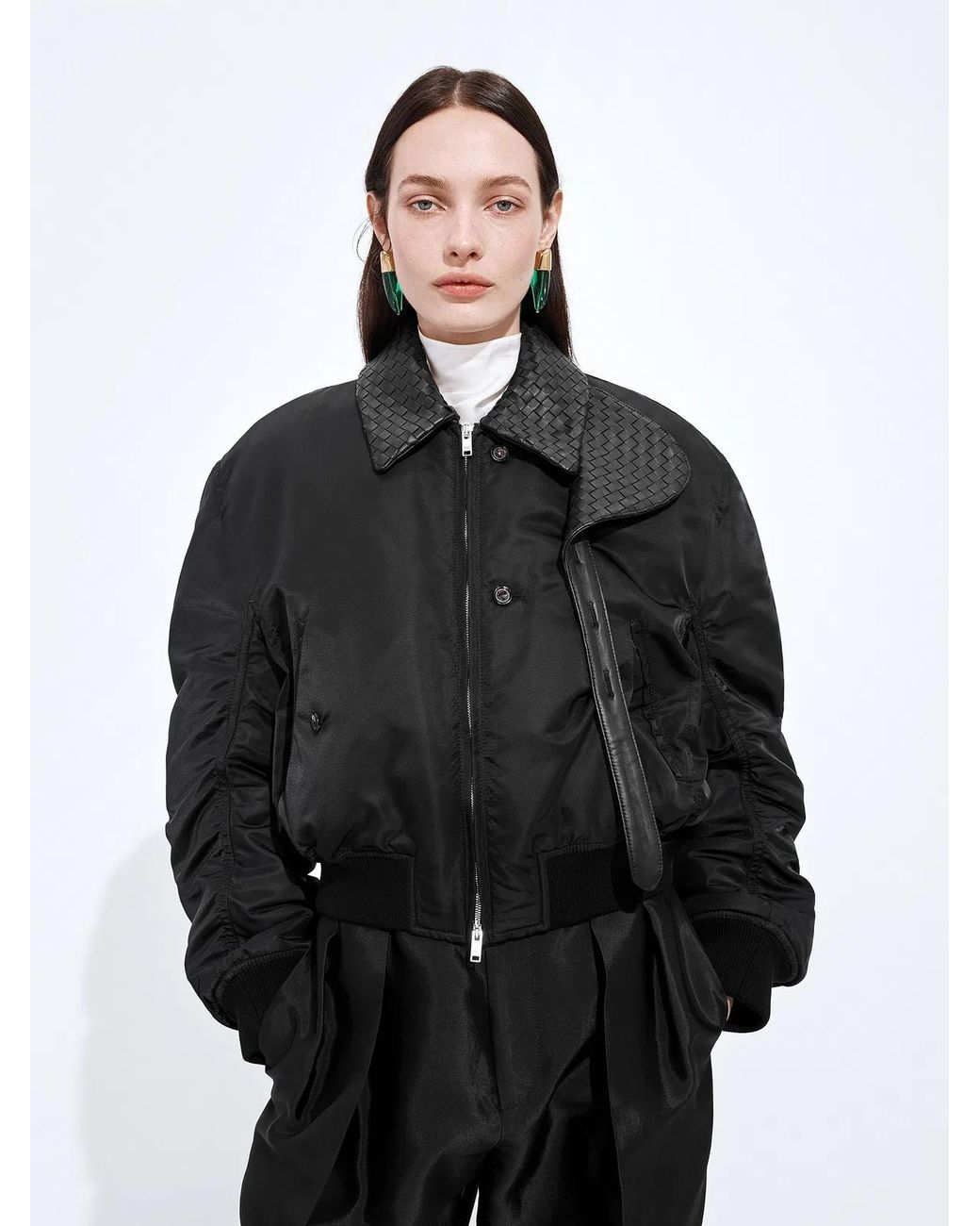 Bottega Veneta Black Padded Nylon Bomber Jacket