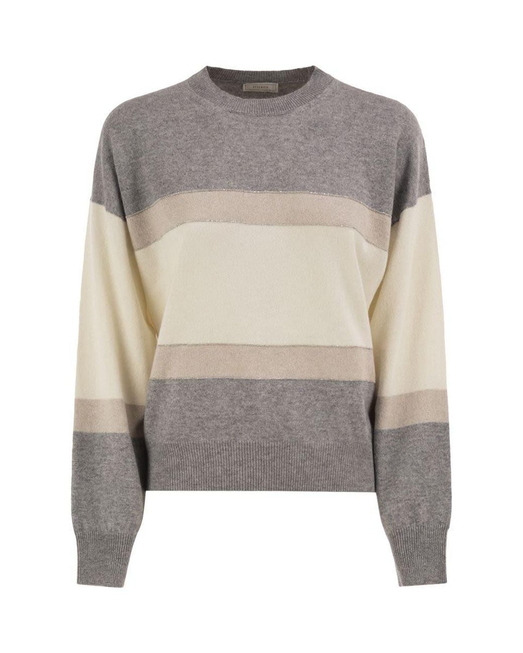 Peserico Gray Colour-Block Virgin Wool, Silk And Cashmere Jumper