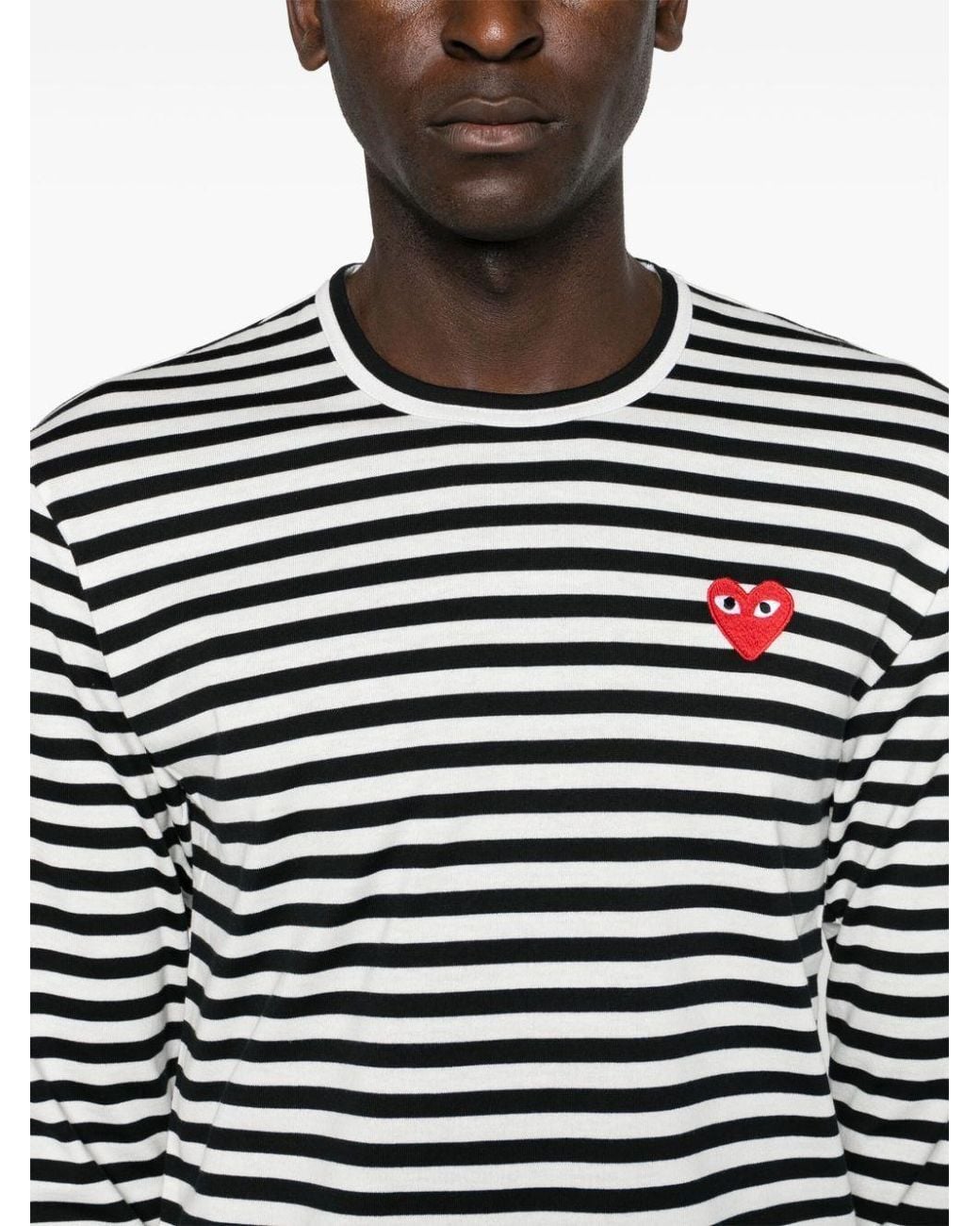 COMME DES GARÇONS PLAY Black Striped Heart Long-Sleeved T-Shirt for men