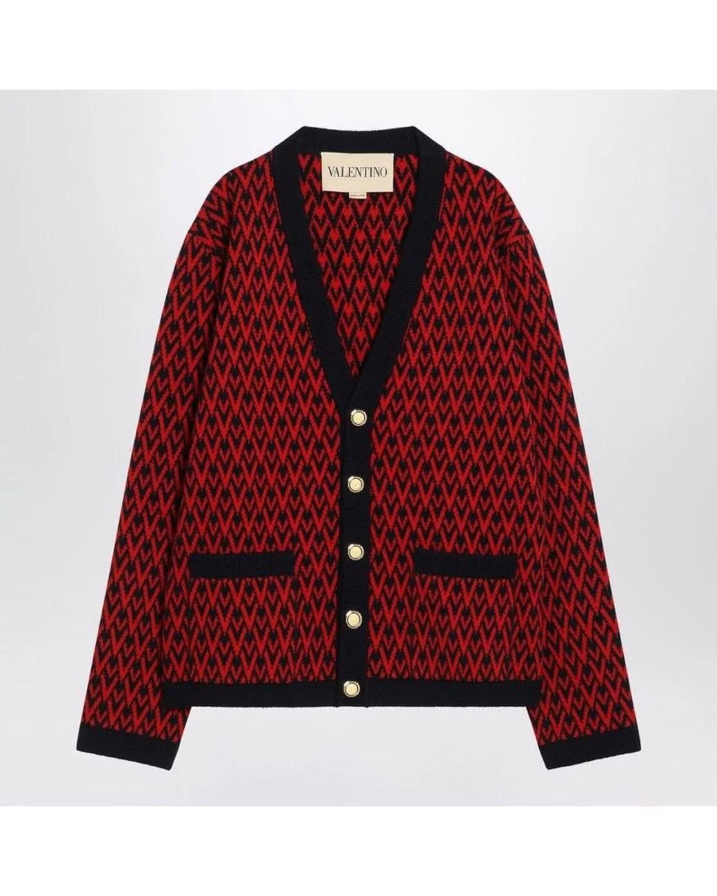 Valentino Red Cardigan With Toute La V Pattern for men