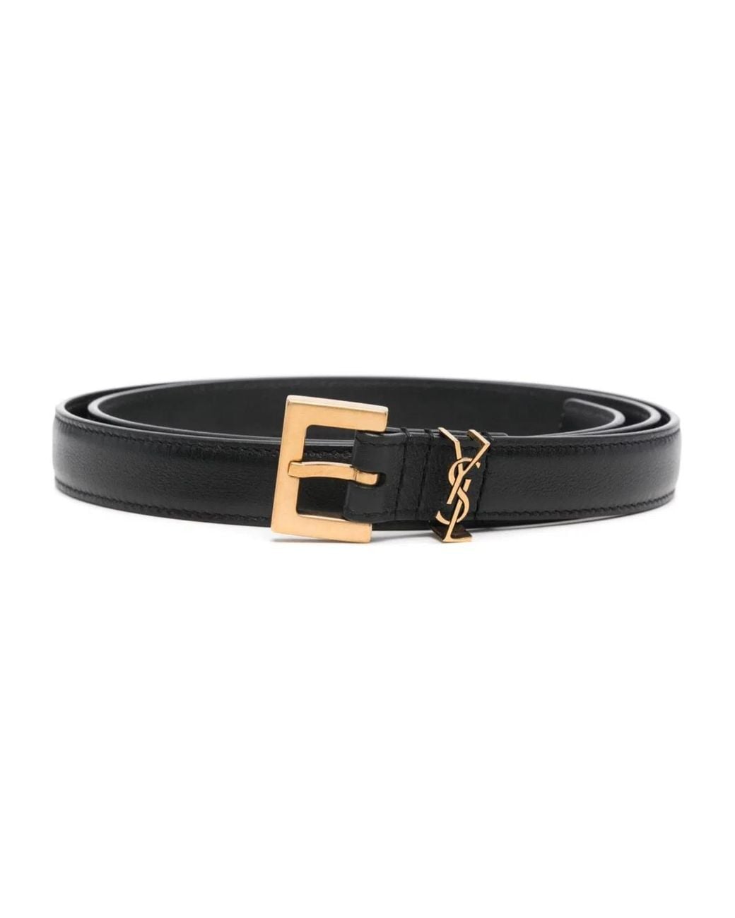 Saint Laurent White Cassandre Leather Belt