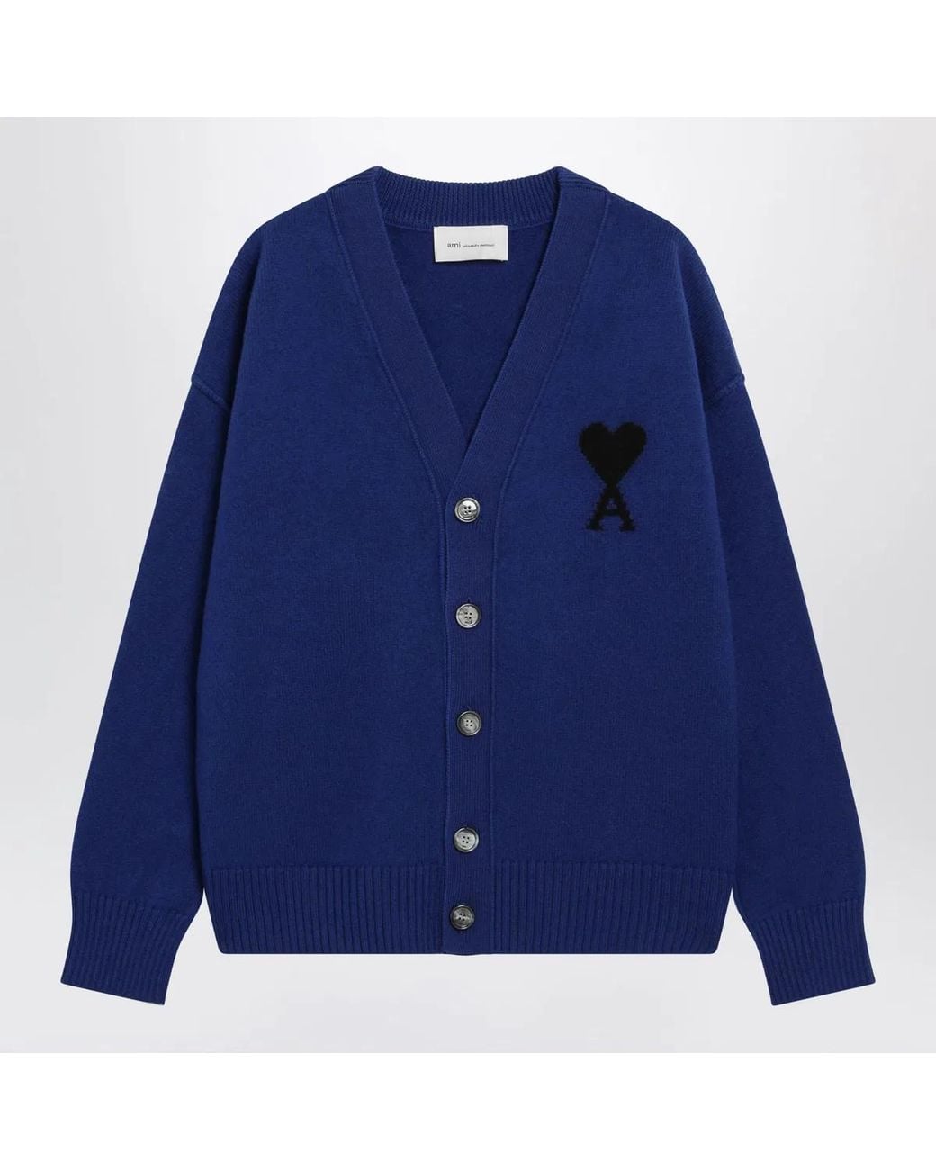 AMI Blue Ami De Coeur Wool Cardigan for men