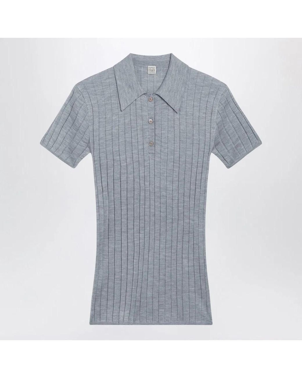 Totême Blue Mélange Ribbed Cashmere And Silk Polo