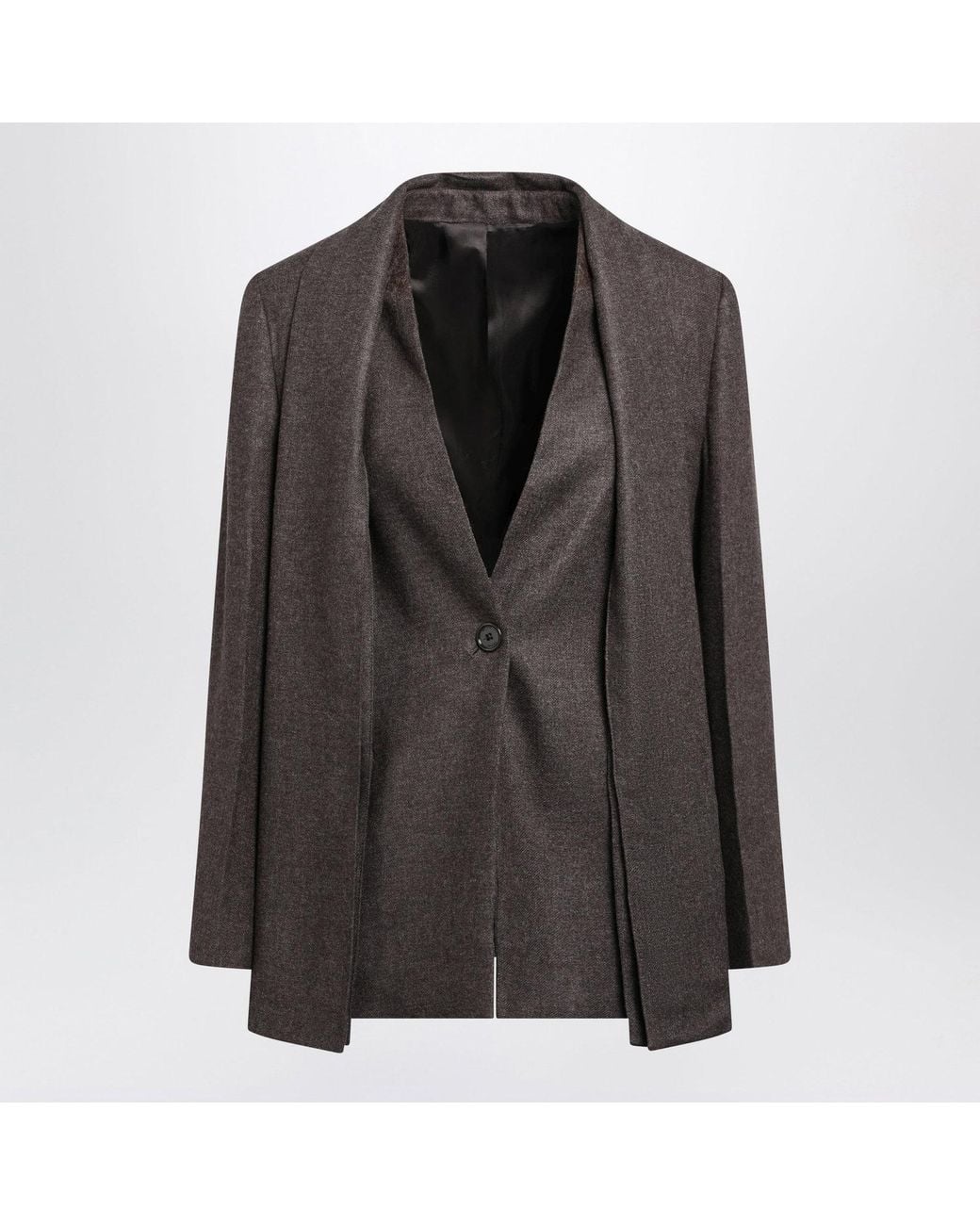 Totême Black Taupe Melange Flannel Shawl Lapel Blazer