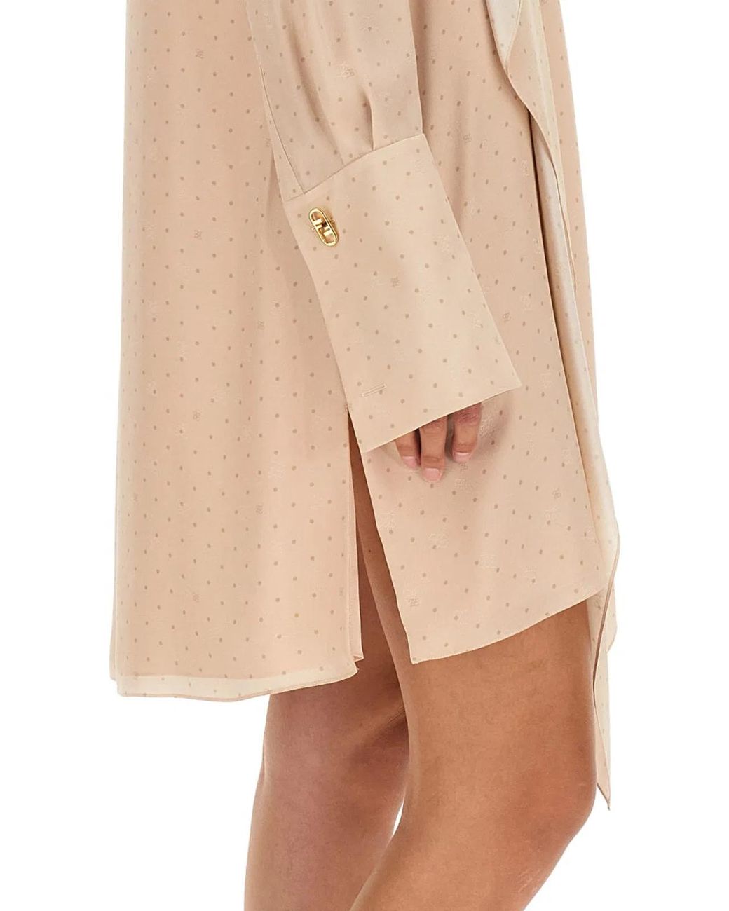 Fendi Natural Fendi Crepe V-Neck Dress