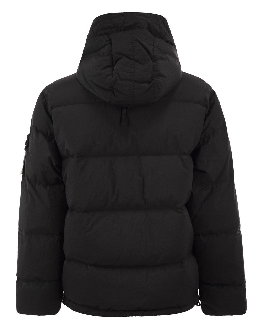 Stone Island Black Nylon Metal Hooded Down Jacket With Compass Badge