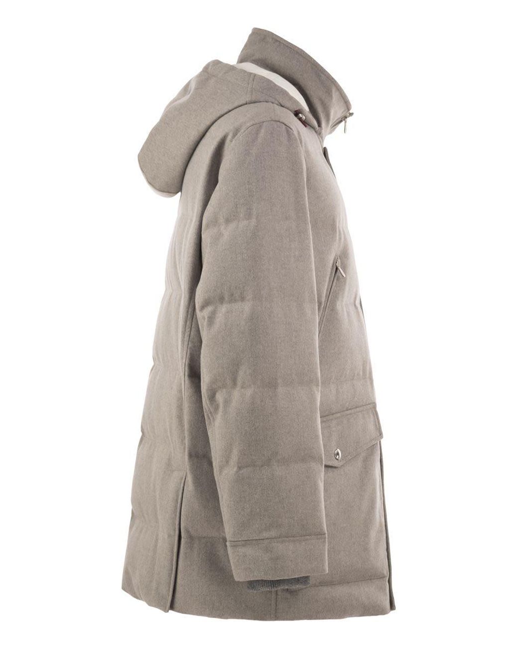 Brunello Cucinelli Gray Wool Down Jacket With Detachable Hood for men