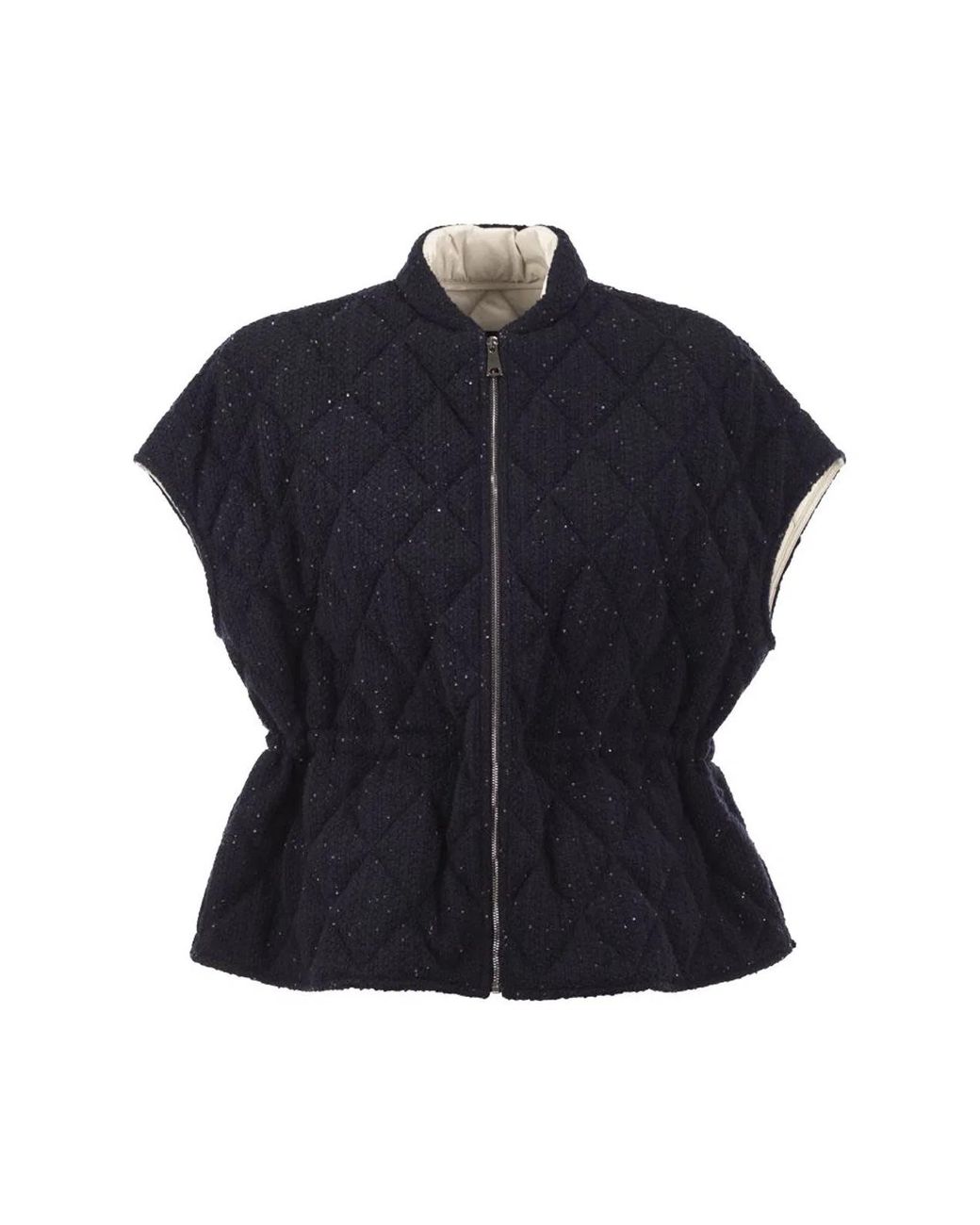 Fabiana Filippi Blue Quilted Virgin Wool, Silk And Cashmere Gilet With Sequins