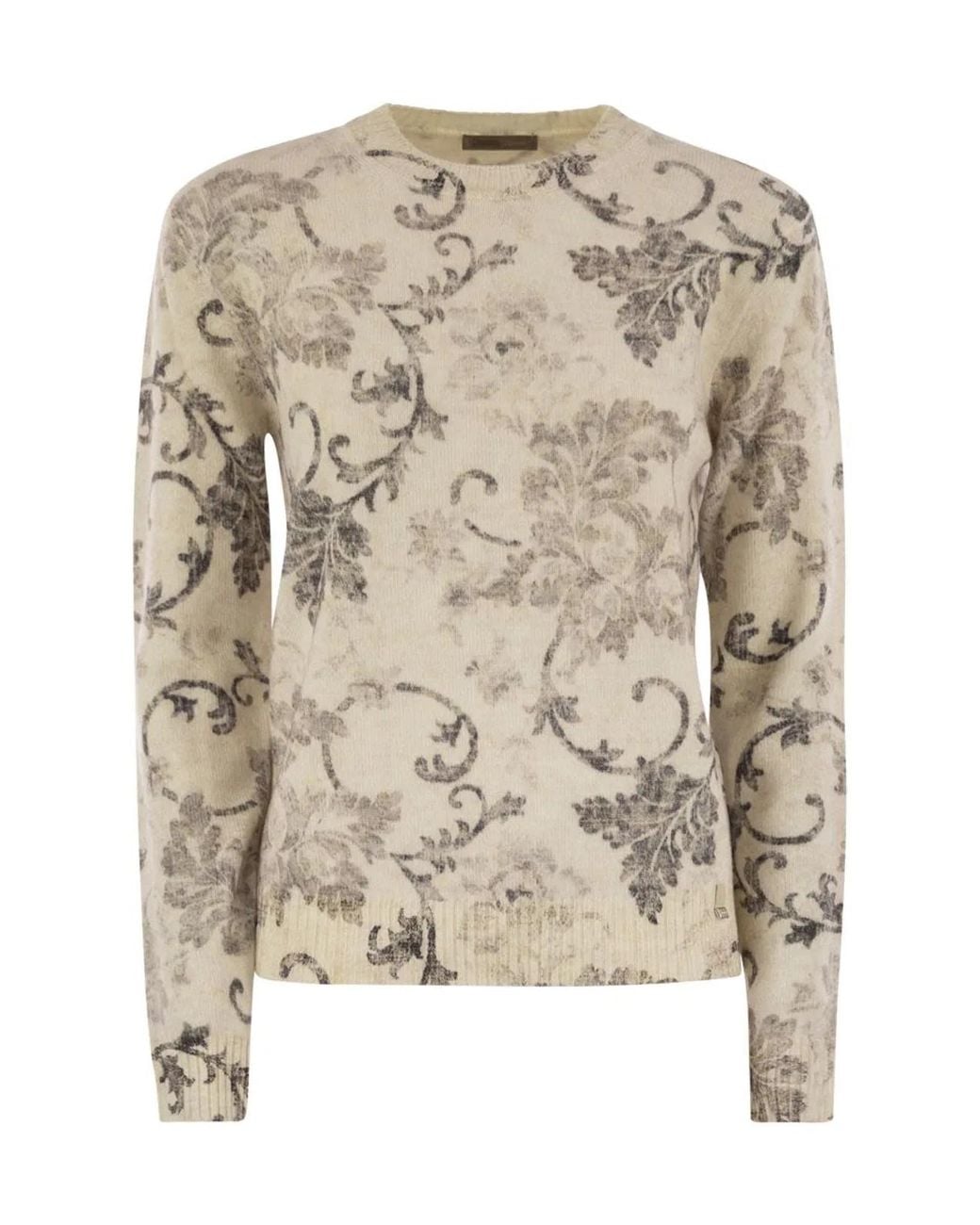 Herno Natural Wool Jumper With Floral Pattern