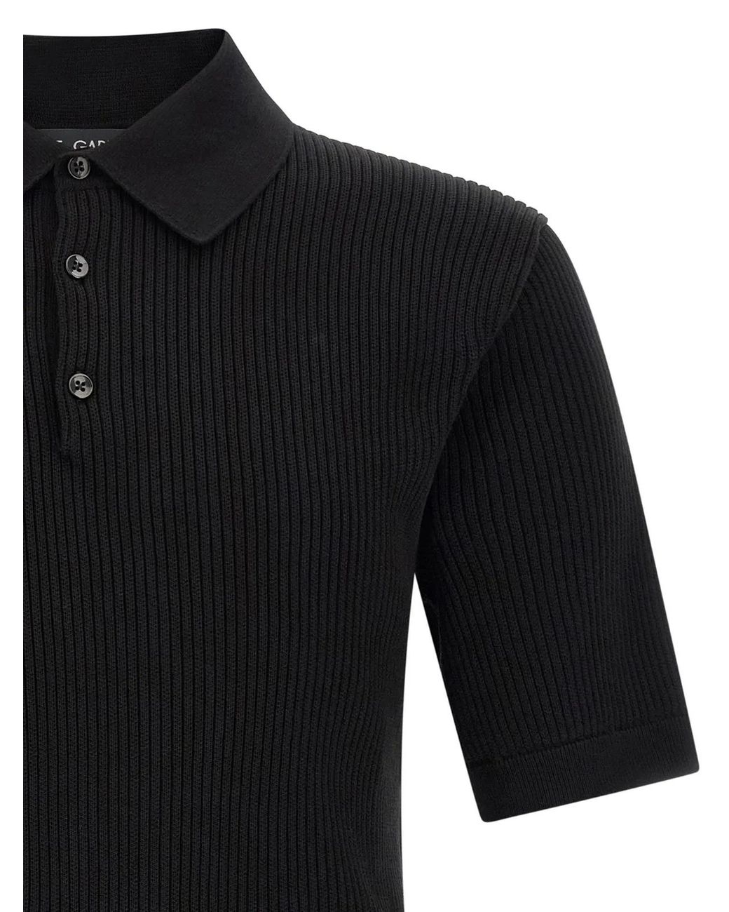 Dolce & Gabbana Black Micro-Ribbed Polo Shirt for men