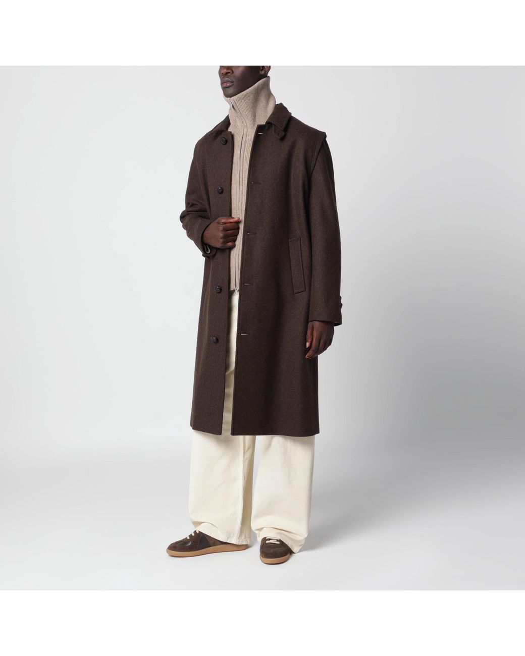 Schneiders Brown Alexander Chocolate Wool Long Coat for men