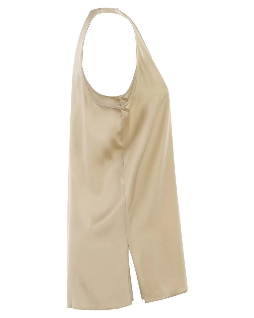 Brunello Cucinelli Natural Stretch Silk Satin Crew Neck Top