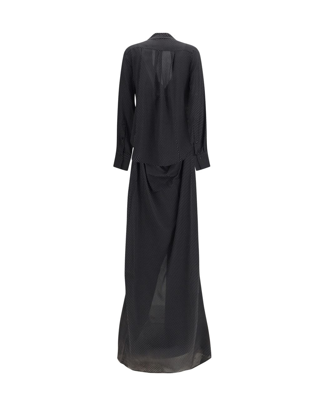 Sa Su Phi Black Criss Cross Polka-Dot Silk Crepe De Chine Long Dress