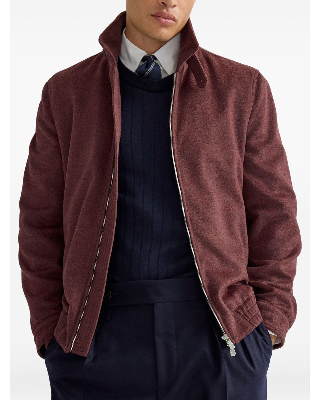 Brunello Cucinelli Purple Virgin Wool Beaver Cloth Bomber Jacket With Zipper for men