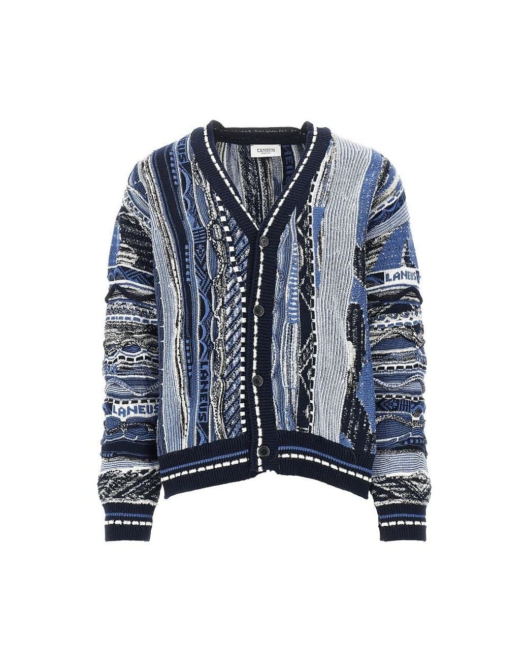 Laneus Blue Jacquard Knit Cardigan for men
