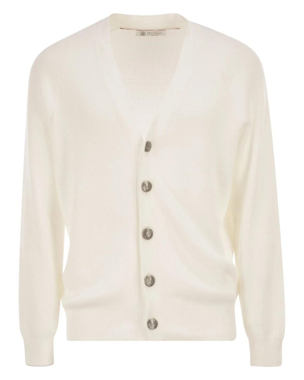 Brunello Cucinelli White English Coast Cotton Cardigan With Raglan Sleeves for men