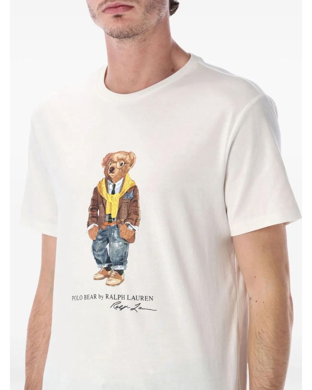 Ralph Lauren White Crew Neck Graphic T-Shirt for men