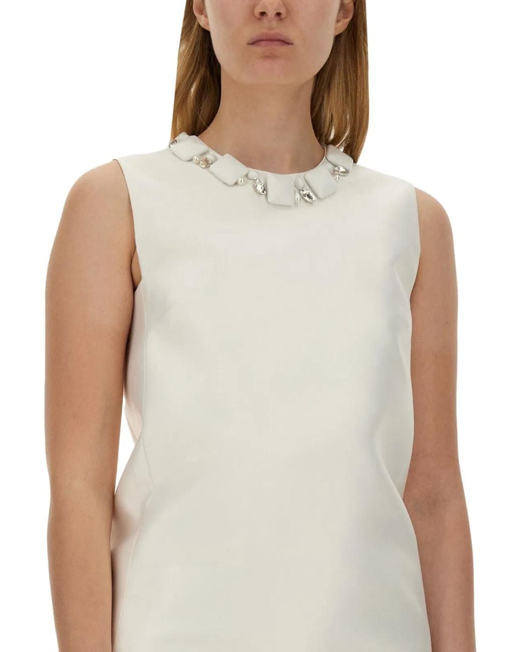 Versace Natural Mini Duchesse Dress With Crystals