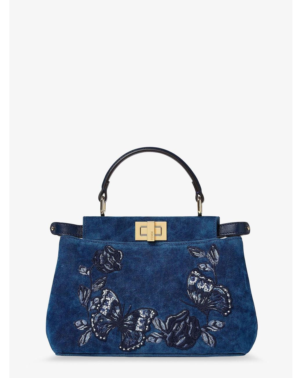Fendi Peekaboo Mini Denim Crossbody Bag With Night Butterfly  display picture 1