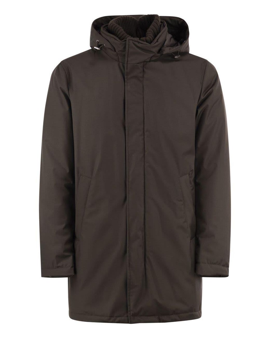 Herno Black Hooded Parka With Knitted Inner Collar for men