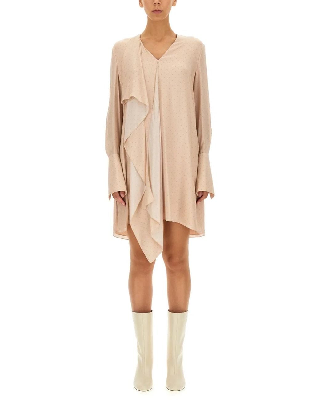 Fendi Natural Fendi Crepe V-Neck Dress