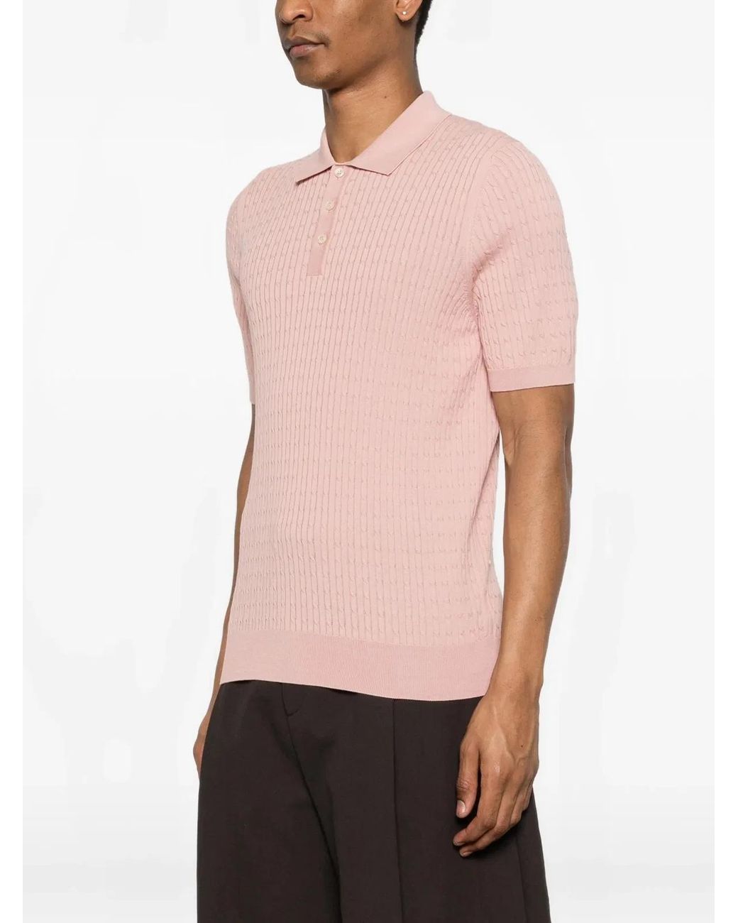 Tagliatore Pink Polo Shirt With Cable Knit for men