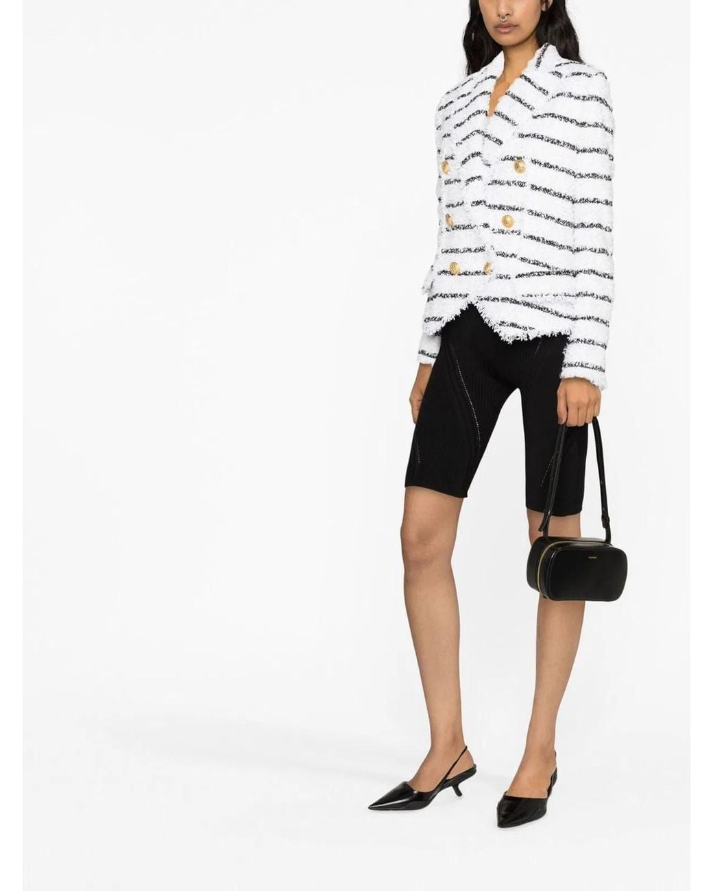 Balmain Gray Striped Tweed Jacket