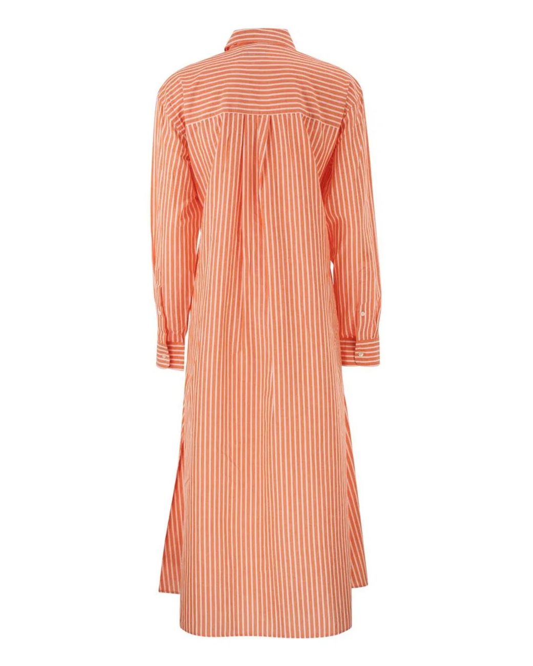 Polo Ralph Lauren Orange Striped Linen Cotton Shirt Dress With Drawstring