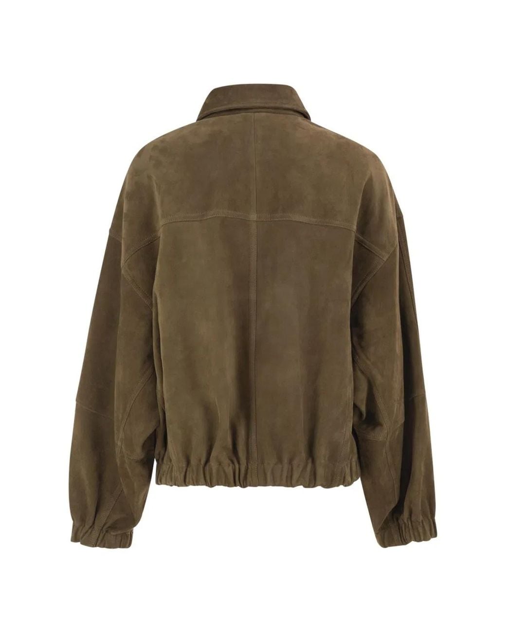Brunello Cucinelli Green Suede Leather Bomber Jacket