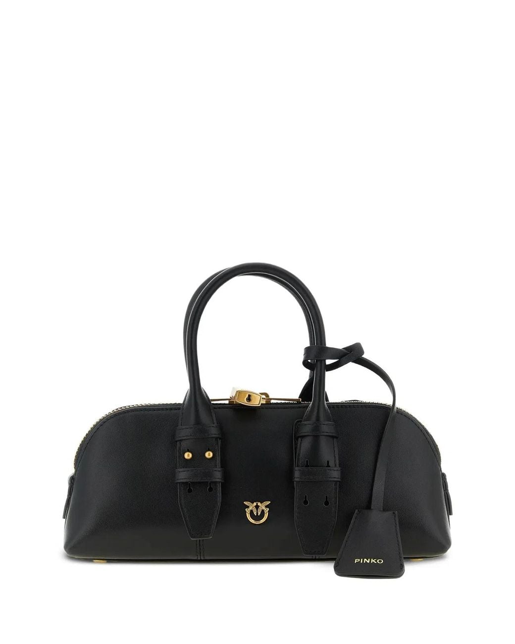 Pinko Black Leather Bowling Bag Horizontal