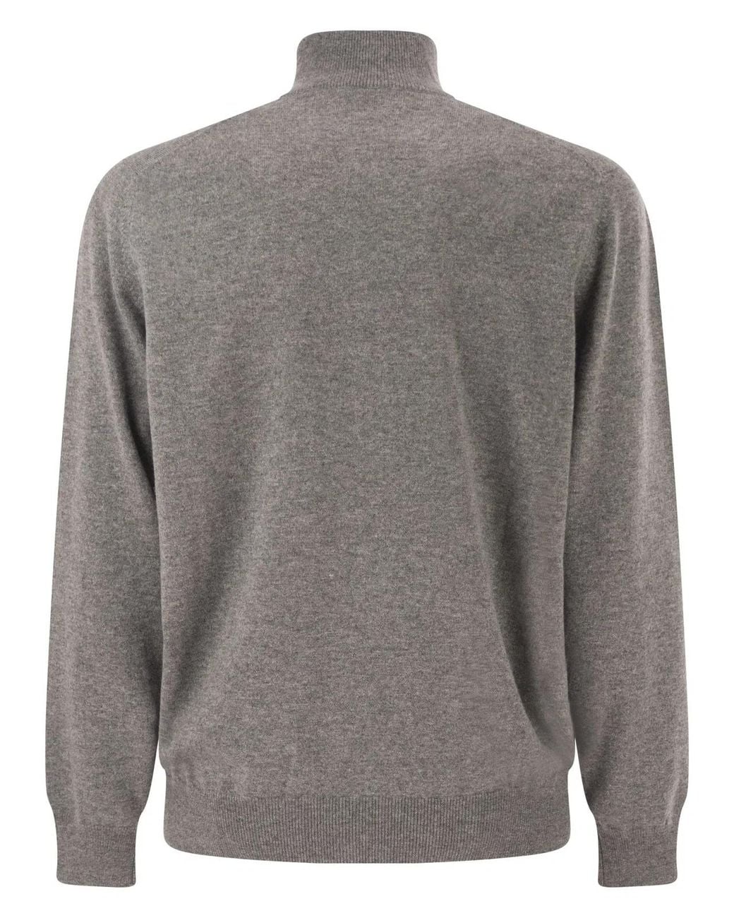 Brunello Cucinelli Gray Cashmere Turtleneck Sweater With Zipper for men