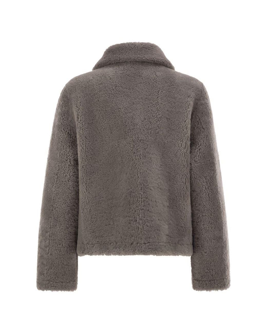 Fay Brown Shearling Jacket With Hook Fastenings By