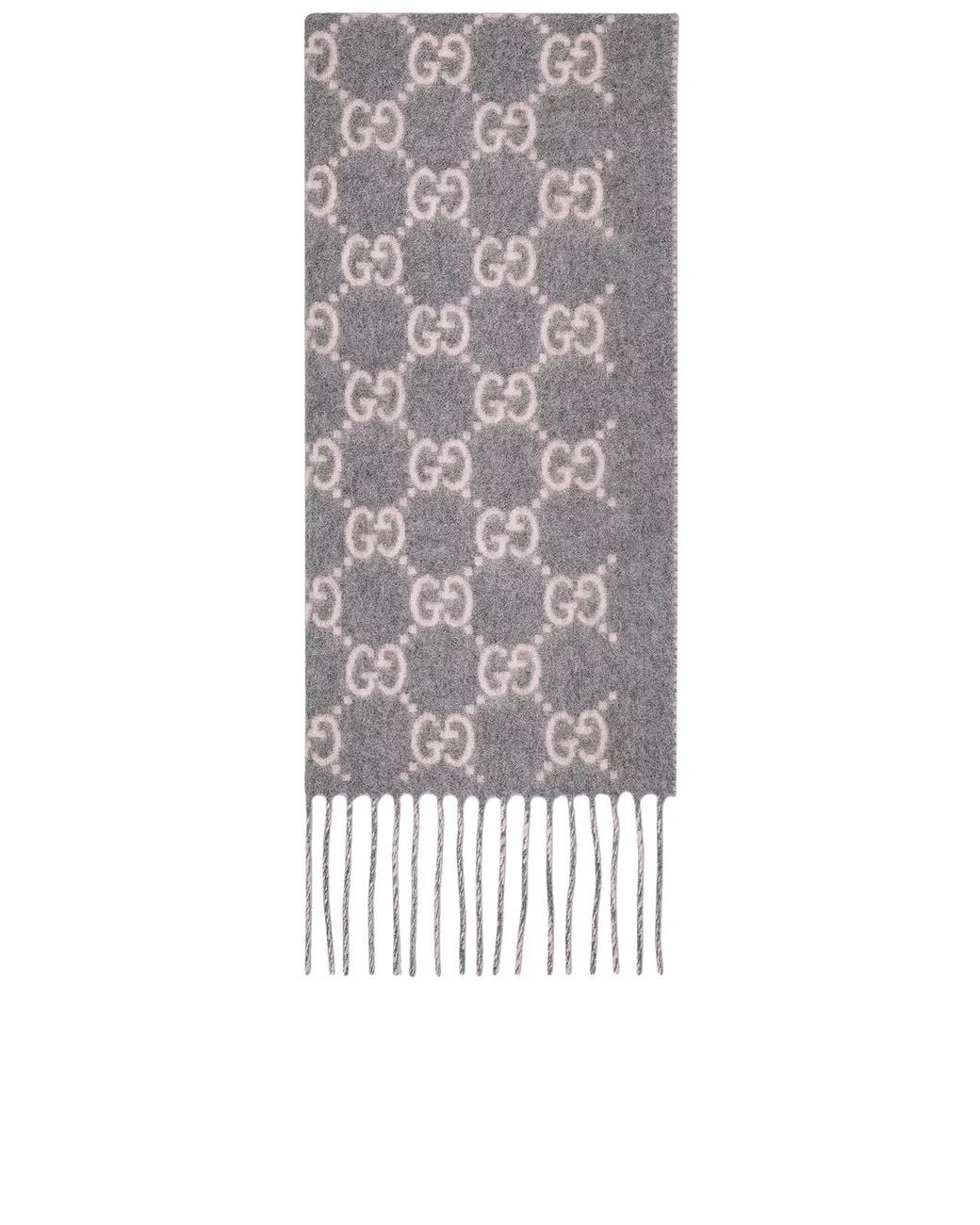Gucci White Embroidered Cashmere Reversible Scarf