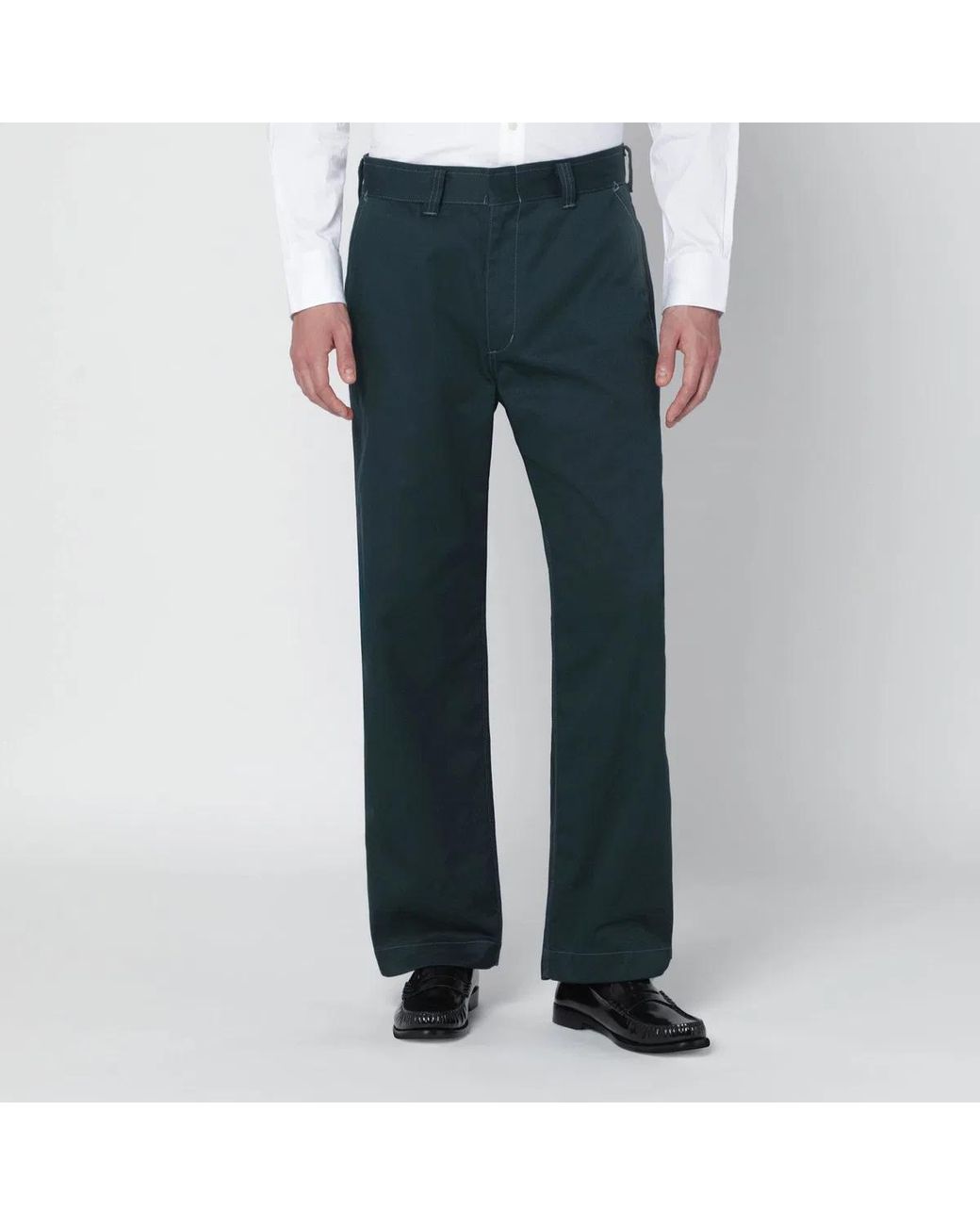 Needles Blue Cotton-Blend Trousers for men