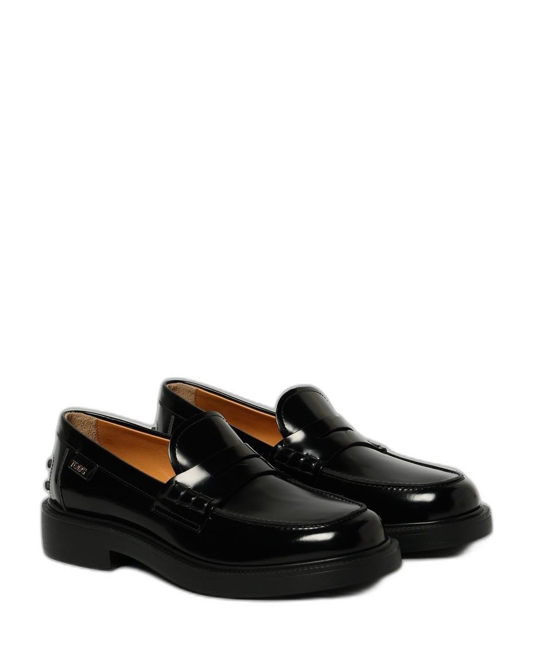 Tod's Black Mocassins En Cuir Noir Poli À Logo Latéral