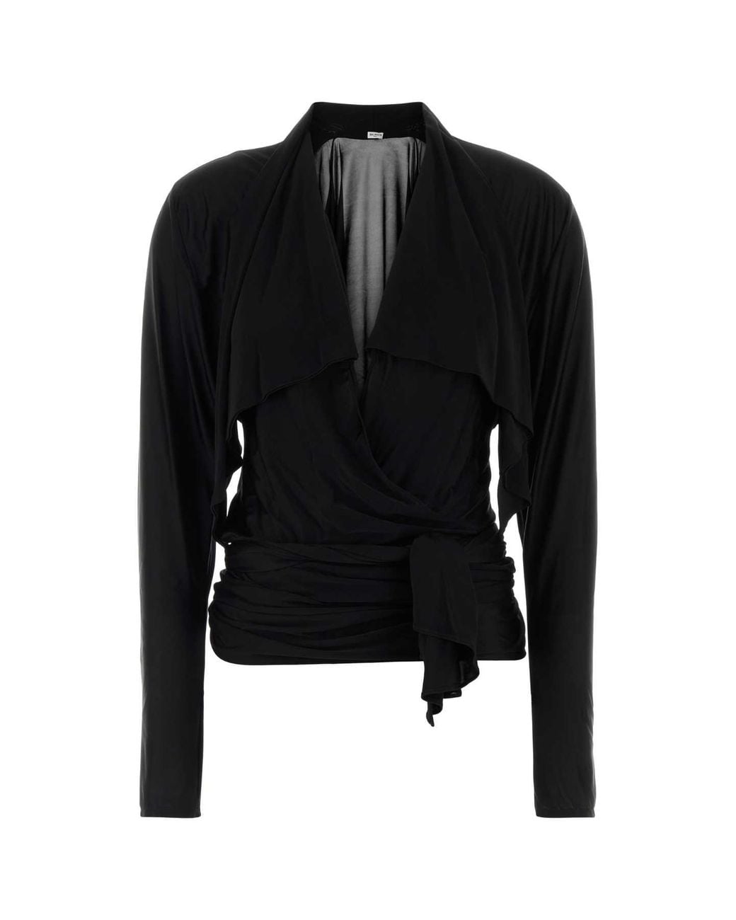 Balmain Black Draped Open-Neck Viscose T-Shirt Top