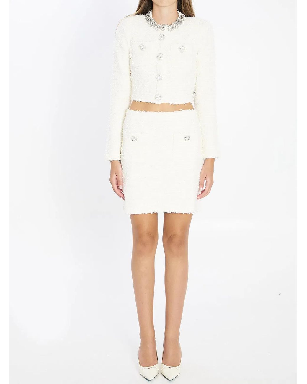 Self-Portrait White Wool Blend Cardigan
